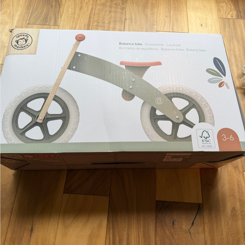 NIB Green Monkey Wooden Balance Bike